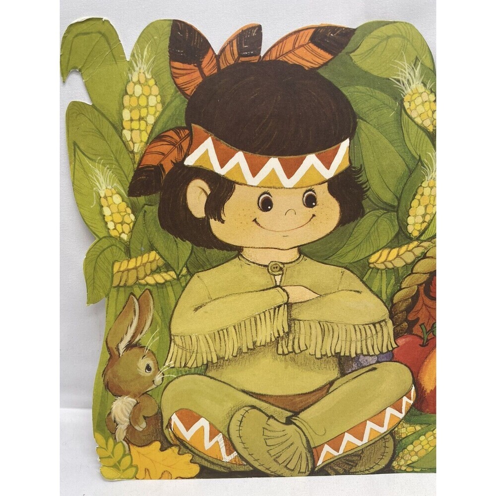 Vintage Thanksgiving Cardboard Die Cut Outs Native American Boy Hard To Find - Picture 4 of 10